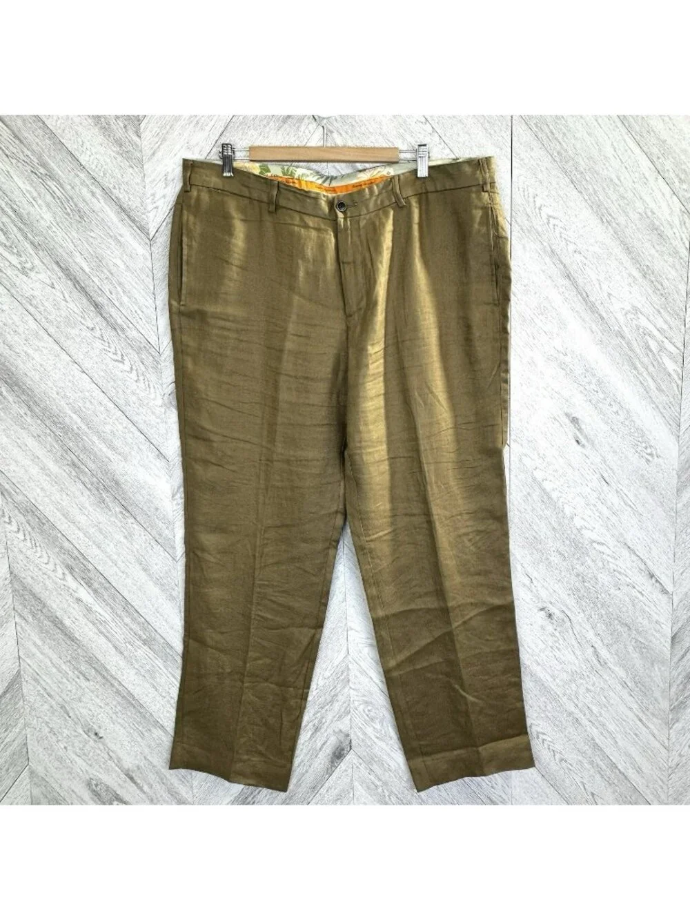 Tommy Bahama Pants Mens Size 40x32 Khaki Tan 100% Irish Linen Trouser